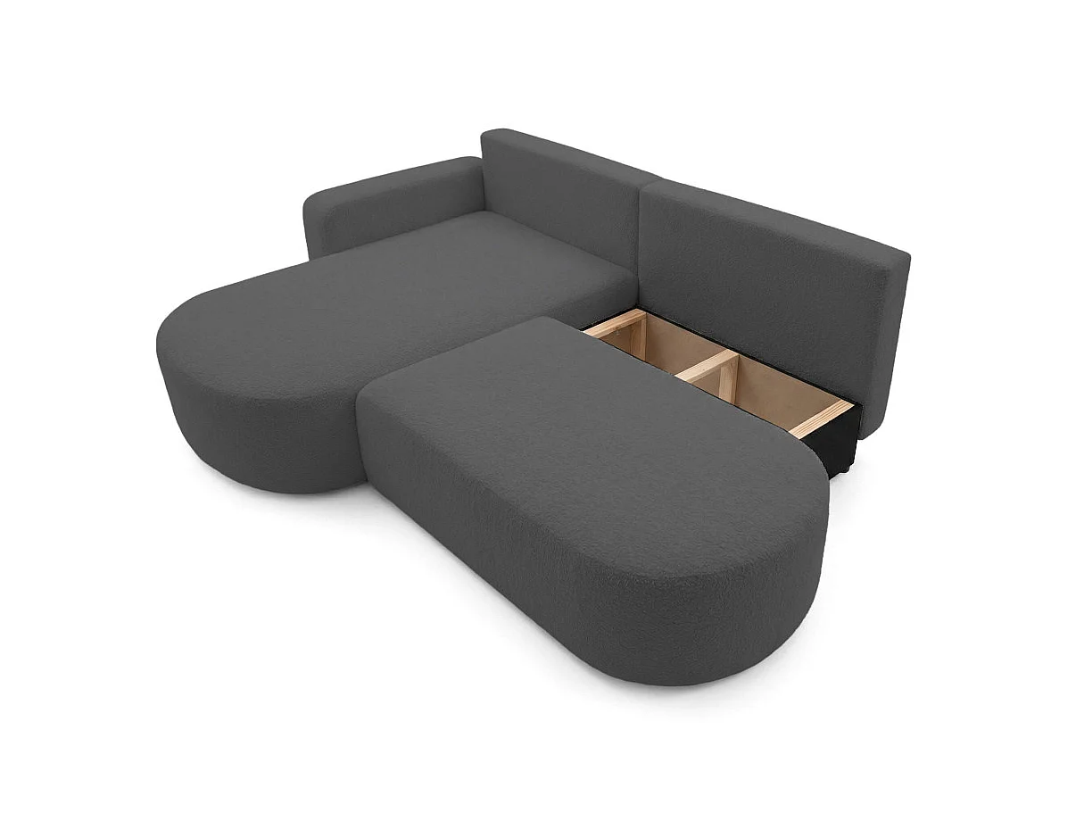 Canapé d'angle gauche 3 places convertible avec coffre en tissu bouclette gris anthracite IRIS