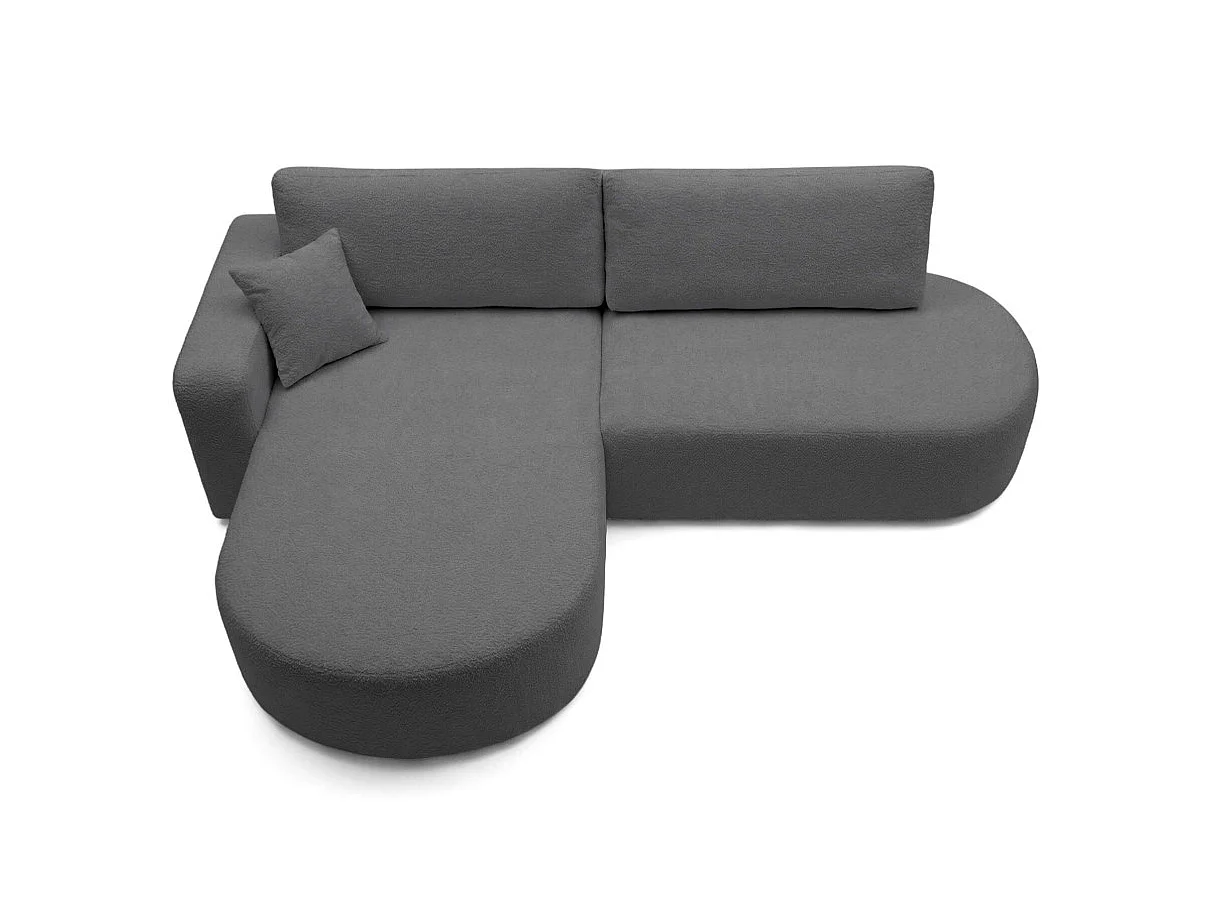Canapé d'angle gauche 3 places convertible avec coffre en tissu bouclette gris anthracite IRIS