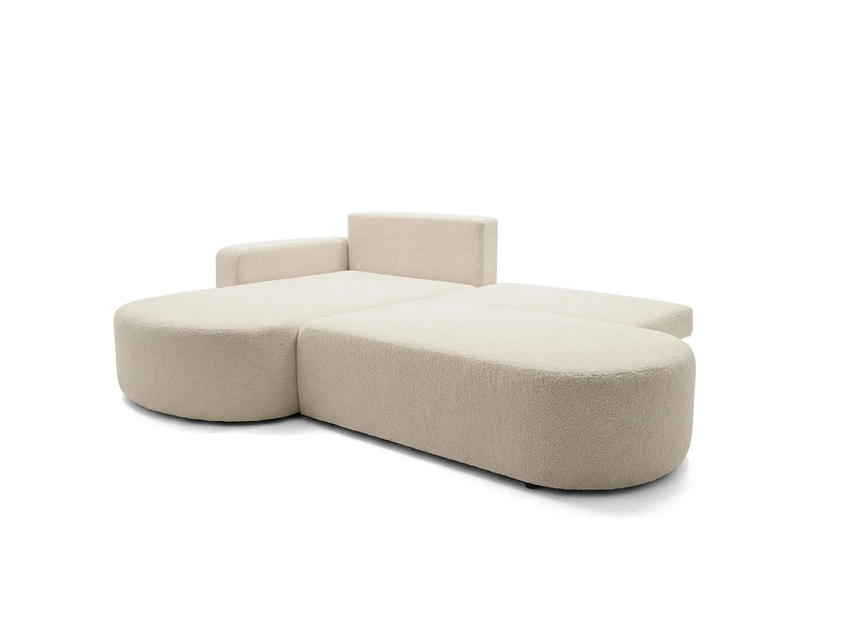 Canapé d'angle gauche 3 places convertible avec coffre en tissu bouclette beige IRIS