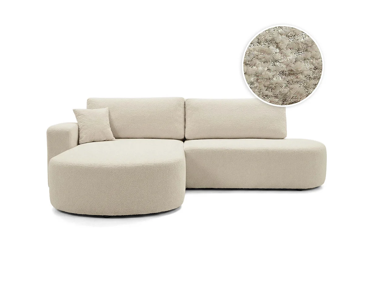Canapé d'angle gauche 3 places convertible avec coffre en tissu bouclette beige IRIS