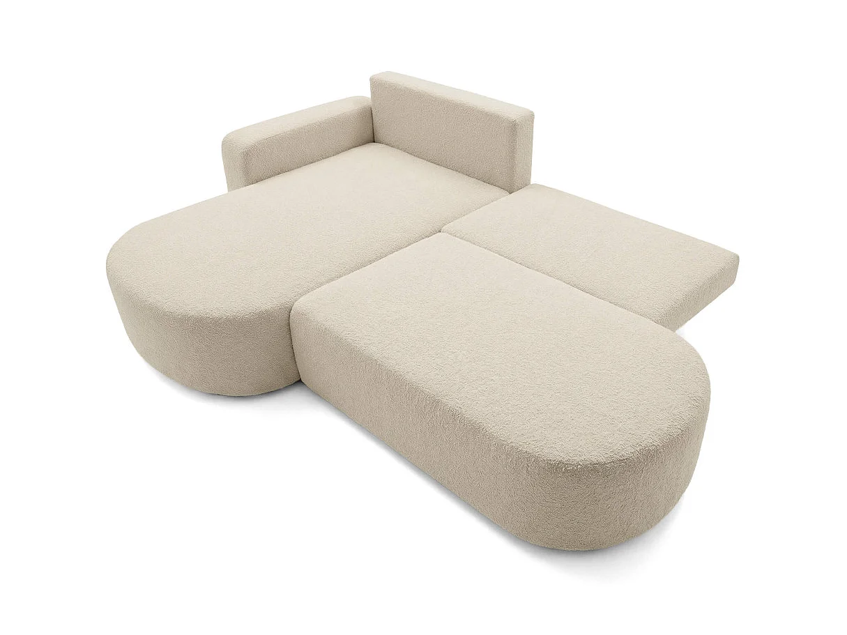 Canapé d'angle gauche 3 places convertible avec coffre en tissu bouclette beige IRIS