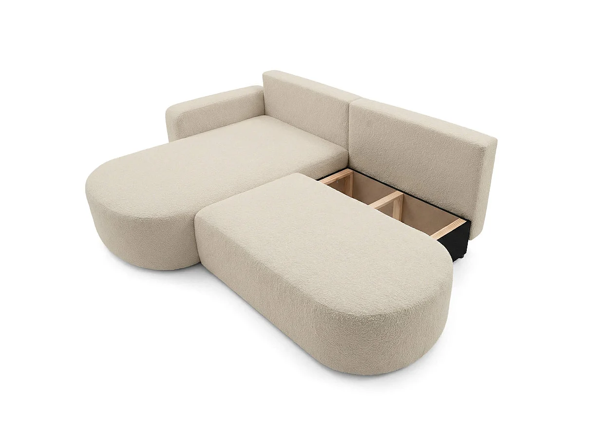 Canapé d'angle gauche 3 places convertible avec coffre en tissu bouclette beige IRIS