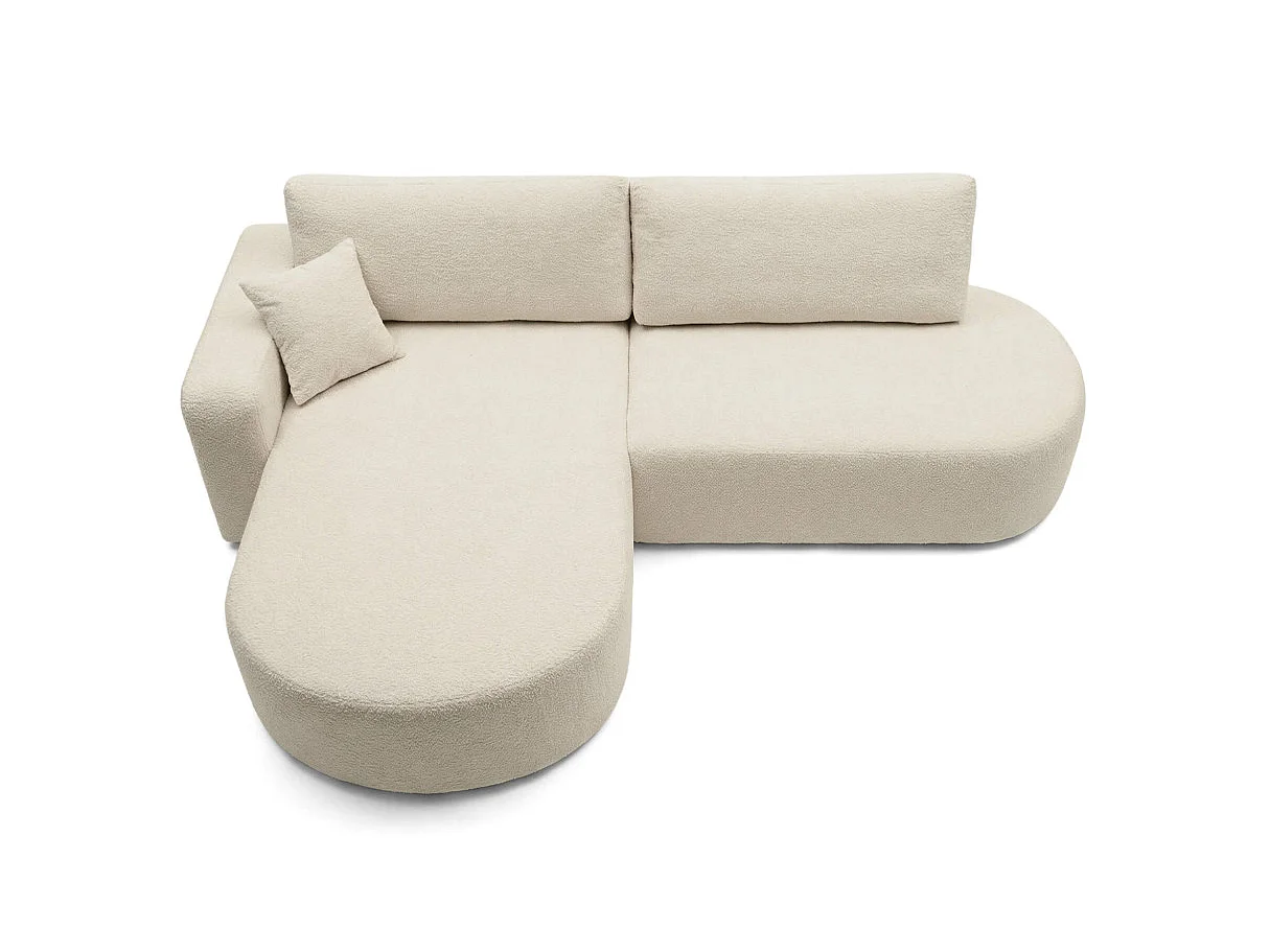 Canapé d'angle gauche 3 places convertible avec coffre en tissu bouclette beige IRIS