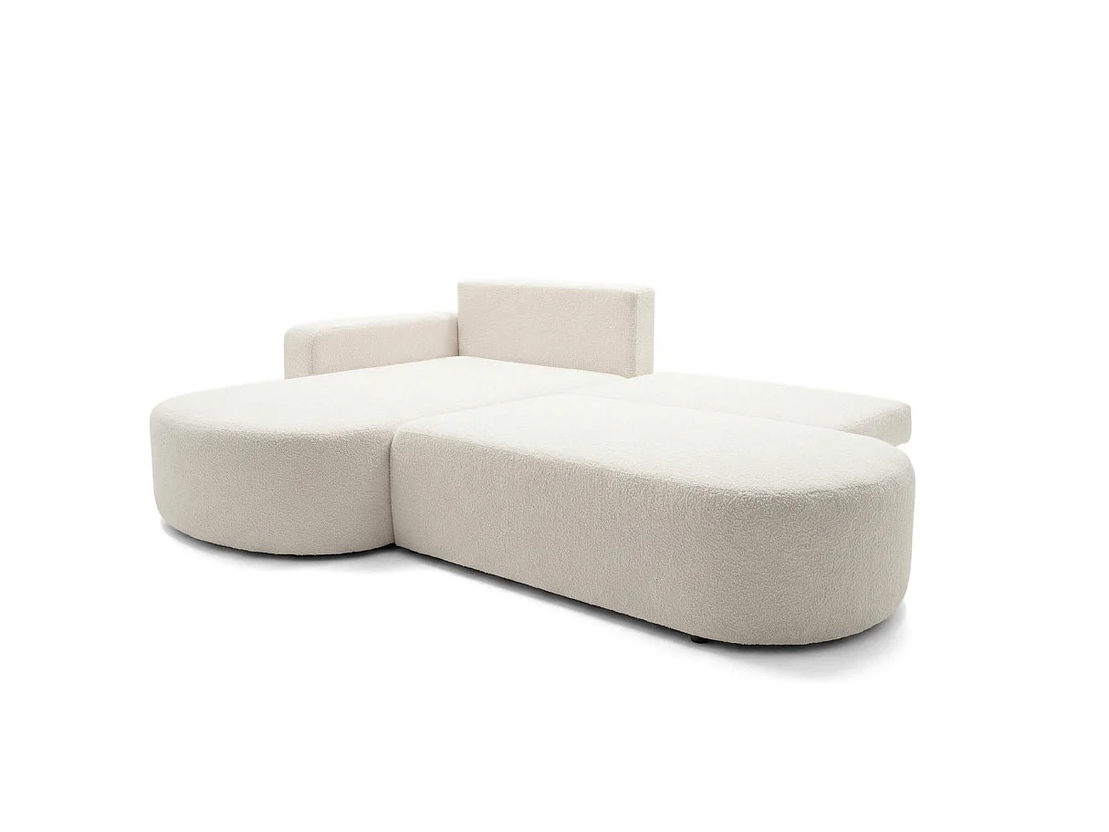 Canapé d'angle gauche 3 places convertible avec coffre en tissu bouclette blanc IRIS