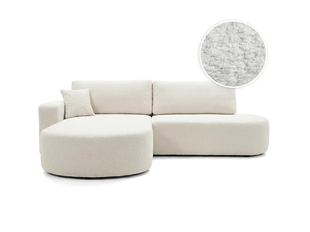 Canapé d'angle gauche 3 places convertible avec coffre en tissu bouclette blanc IRIS