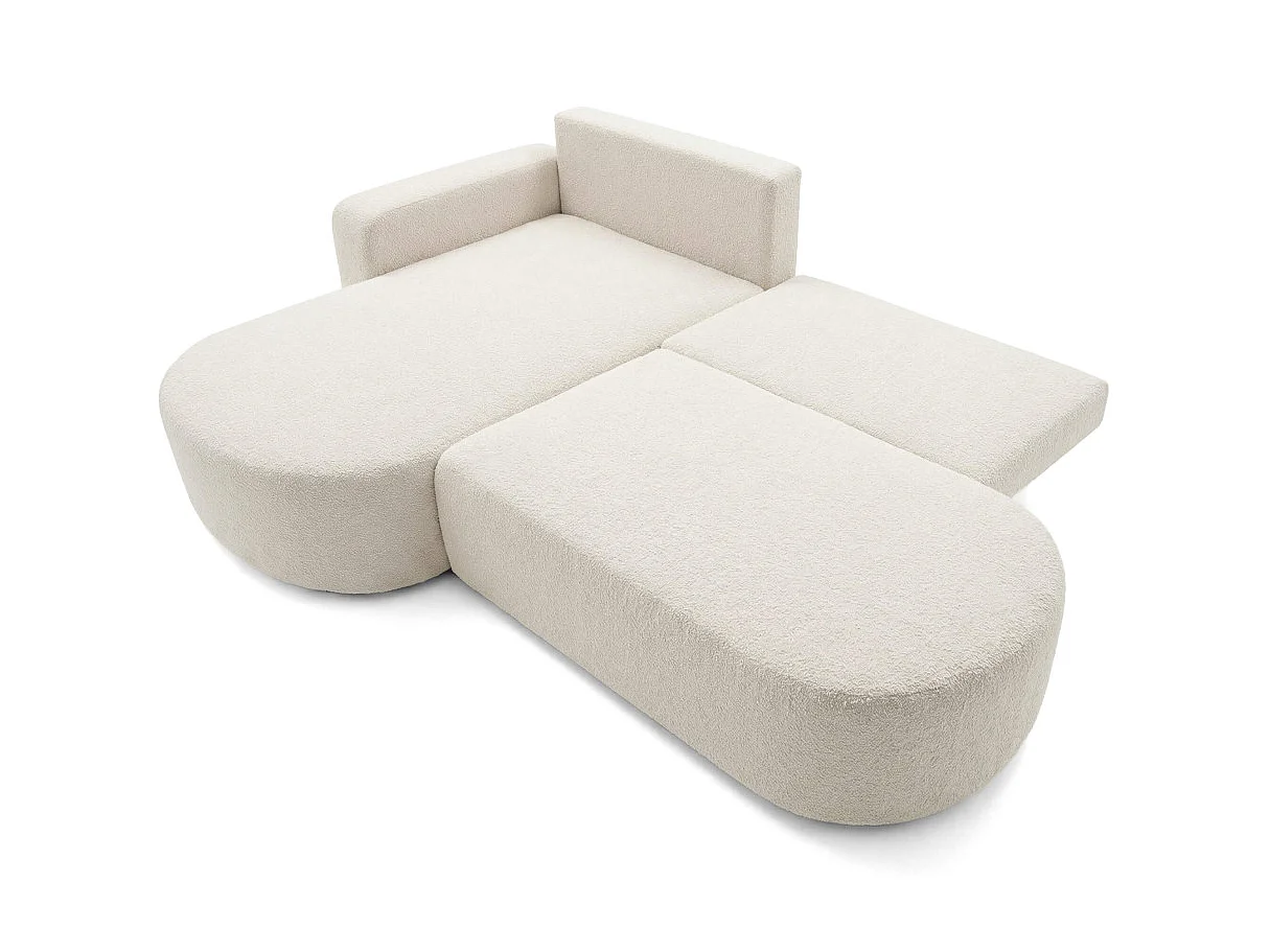 Canapé d'angle gauche 3 places convertible avec coffre en tissu bouclette blanc IRIS