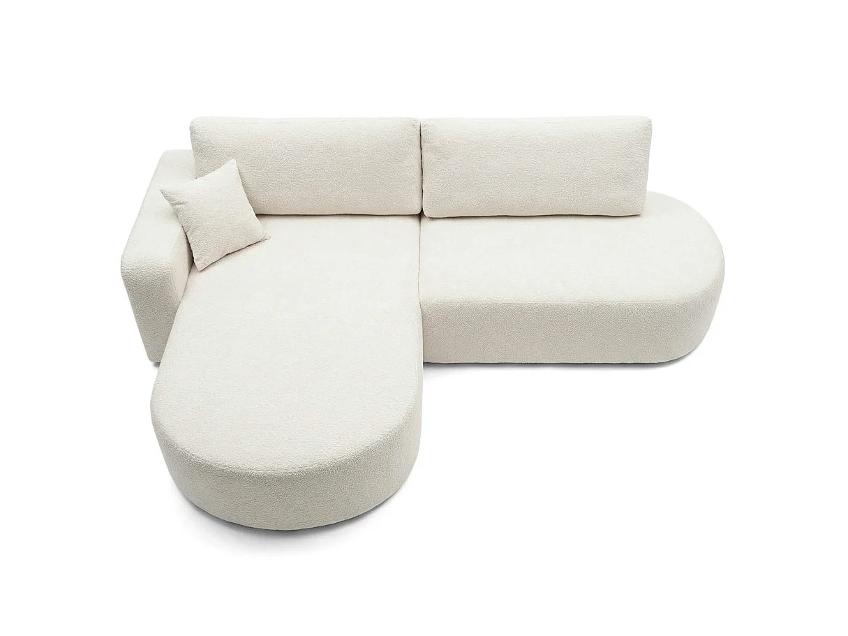 Canapé d'angle gauche 3 places convertible avec coffre en tissu bouclette blanc IRIS