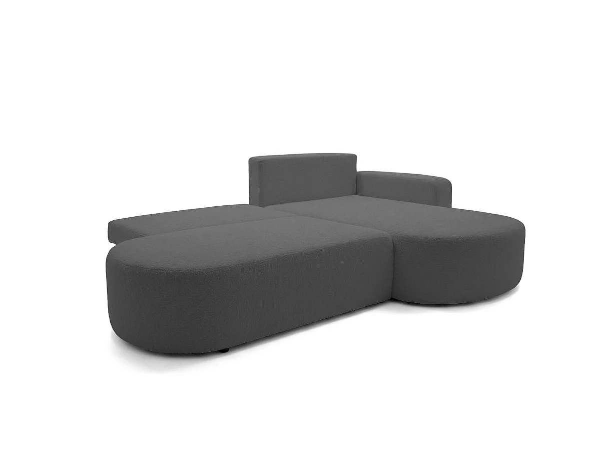Canapé d'angle droit 3 places convertible avec coffre en tissu bouclette gris anthracite IRIS