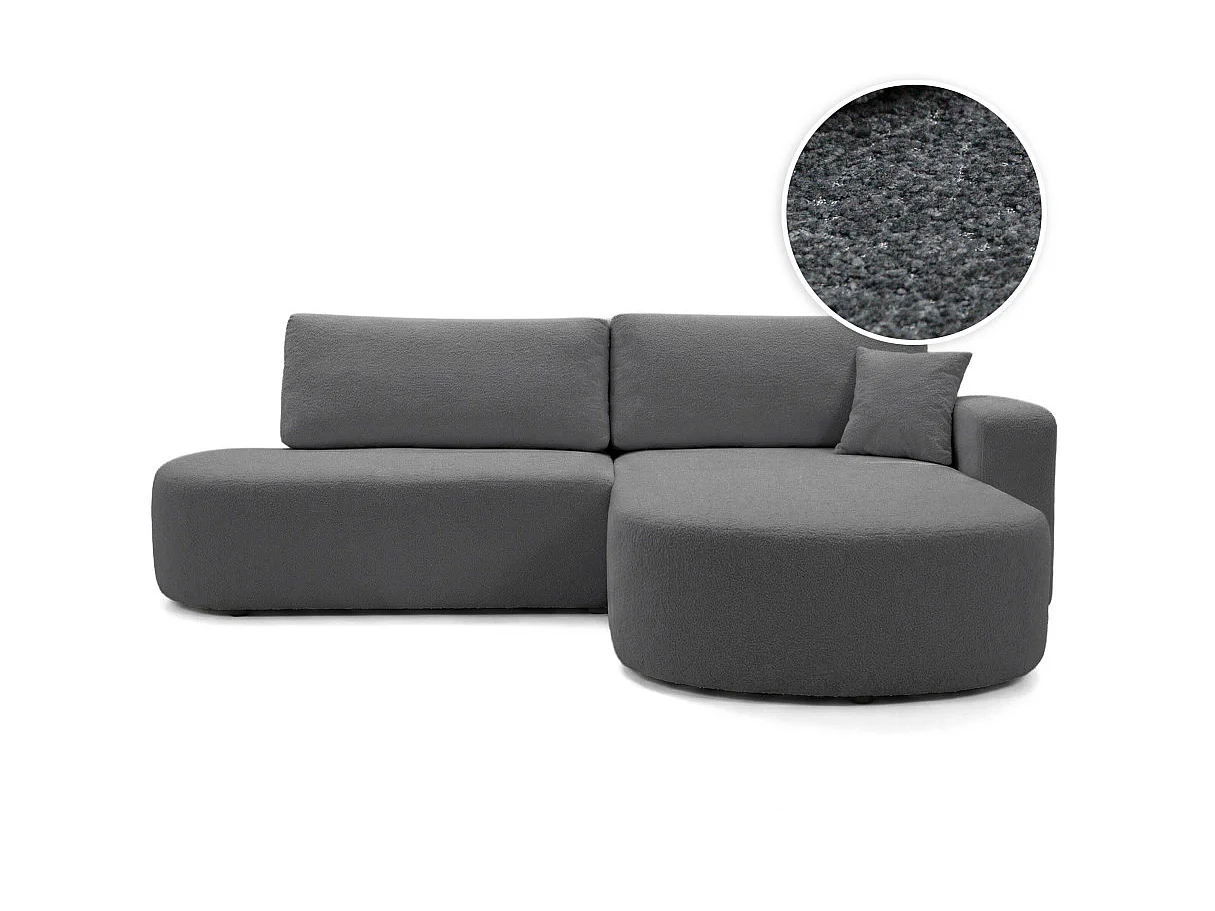 Canapé d'angle droit 3 places convertible avec coffre en tissu bouclette gris anthracite IRIS