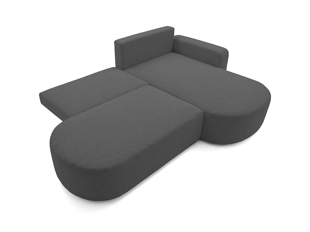 Canapé d'angle droit 3 places convertible avec coffre en tissu bouclette gris anthracite IRIS