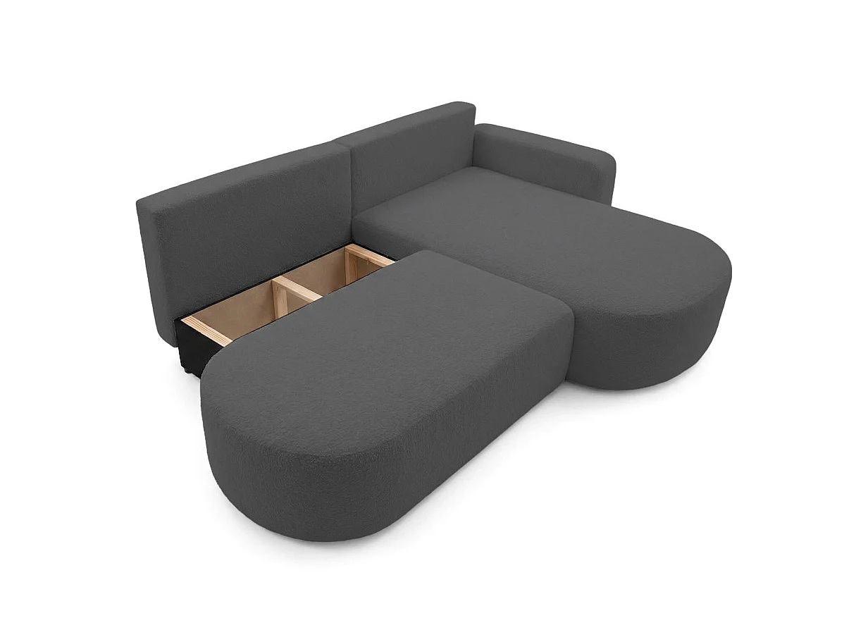 Canapé d'angle droit 3 places convertible avec coffre en tissu bouclette gris anthracite IRIS