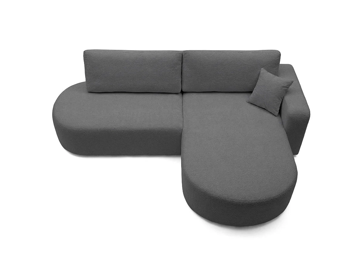 Canapé d'angle droit 3 places convertible avec coffre en tissu bouclette gris anthracite IRIS
