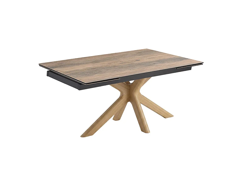 Table extensible 180 à 260 cm céramique effet bois pied croisé bois clair - TEXAS 12