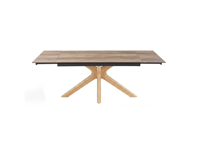 Table extensible 180 à 260 cm céramique effet bois pied croisé bois clair - TEXAS 12