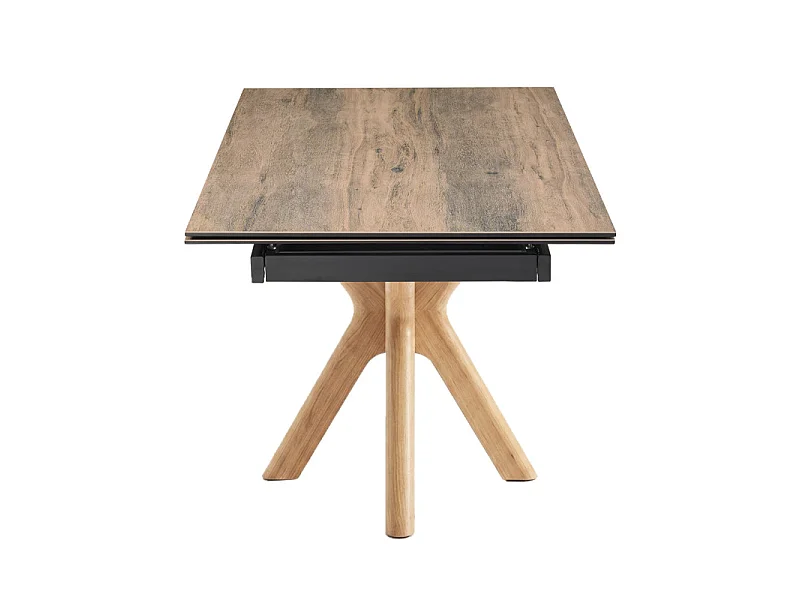 Table extensible 180 à 260 cm céramique effet bois pied croisé bois clair - TEXAS 12