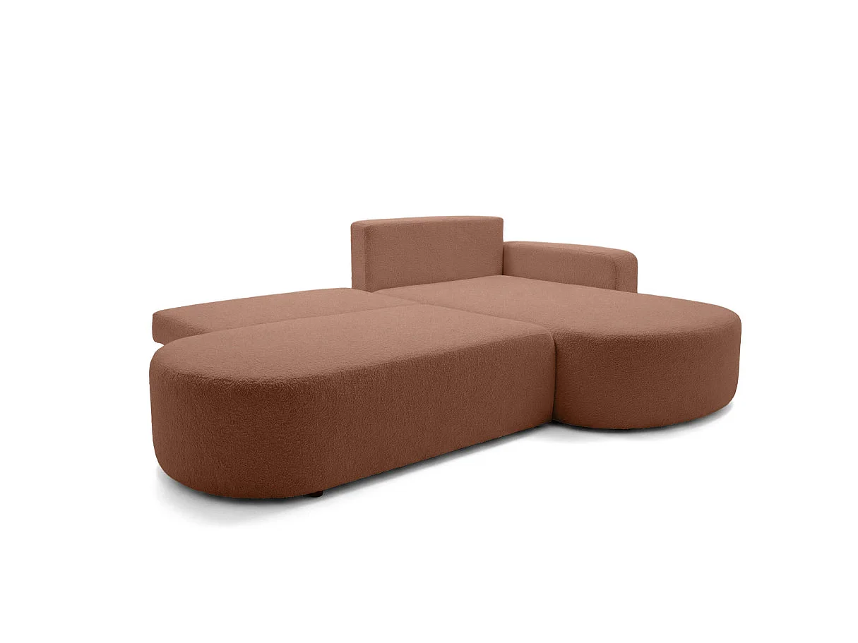 Canapé d'angle droit 3 places convertible avec coffre en tissu bouclette terracotta IRIS