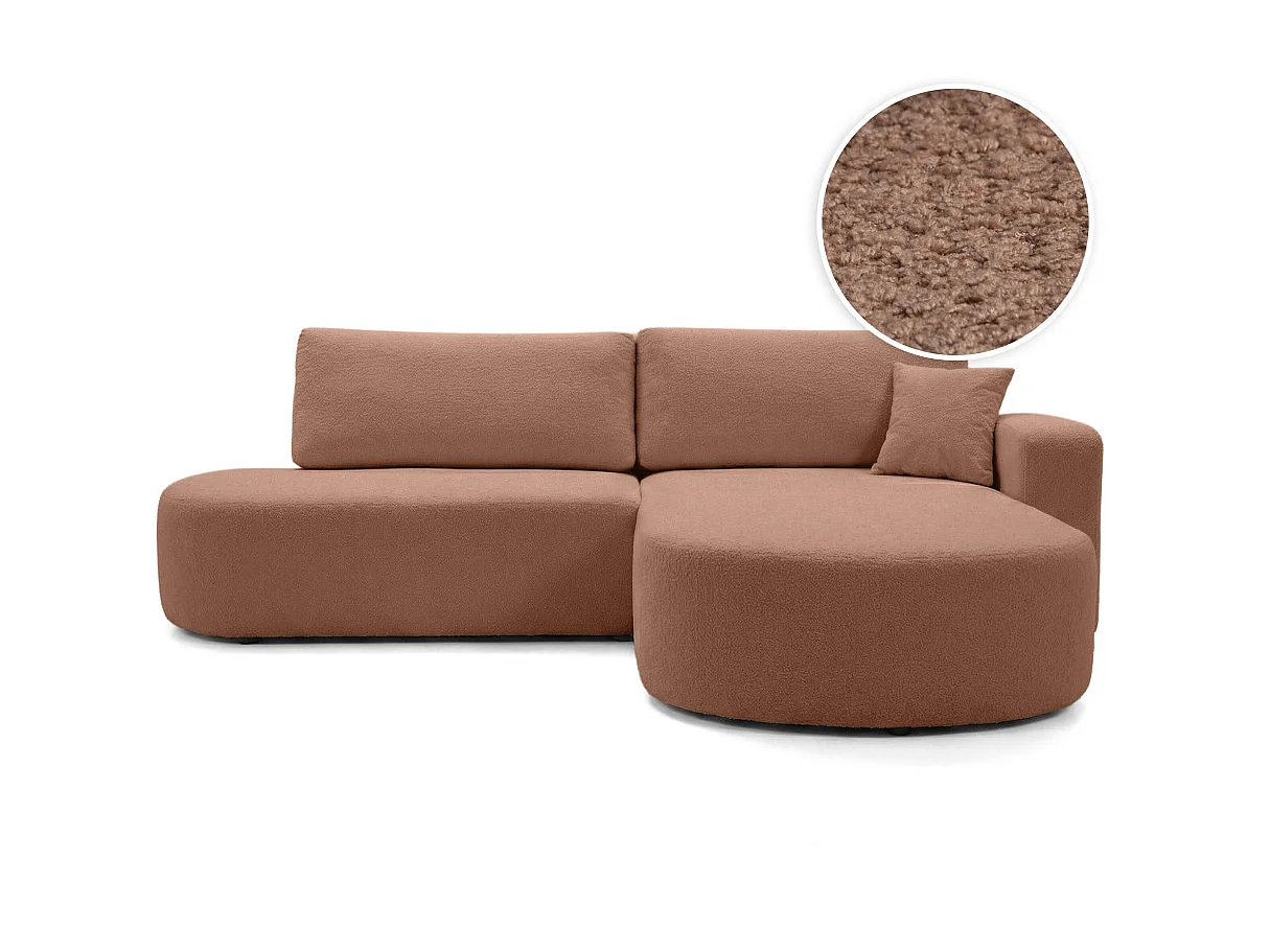 Canapé d'angle droit 3 places convertible avec coffre en tissu bouclette terracotta IRIS