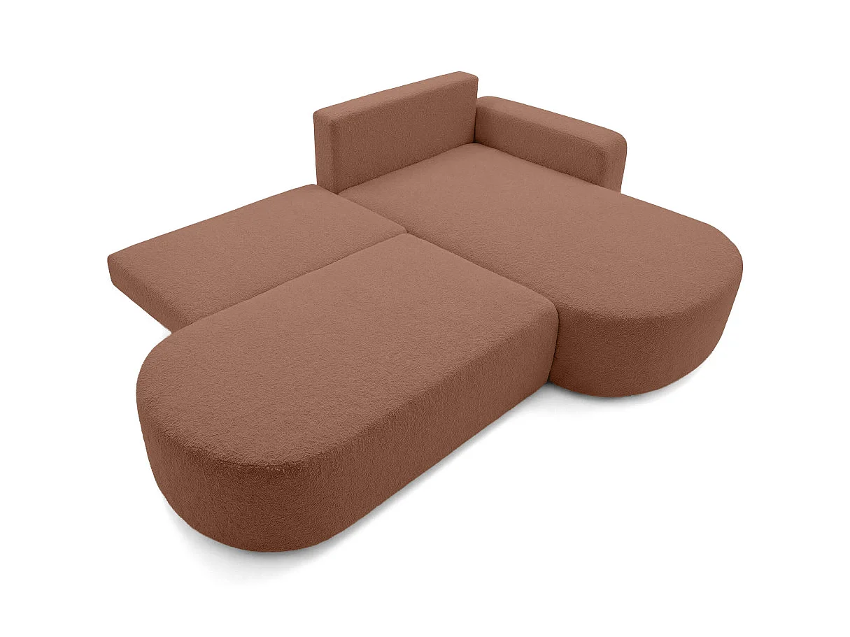 Canapé d'angle droit 3 places convertible avec coffre en tissu bouclette terracotta IRIS