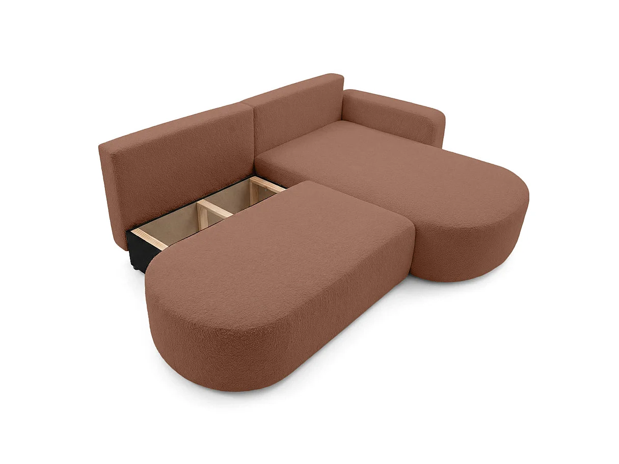 Canapé d'angle droit 3 places convertible avec coffre en tissu bouclette terracotta IRIS
