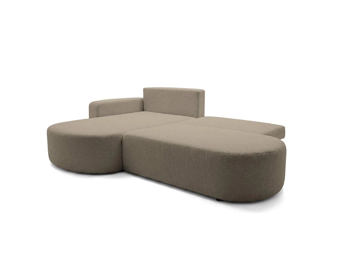 Canapé d'angle gauche 3 places convertible avec coffre en tissu bouclette taupe IRIS