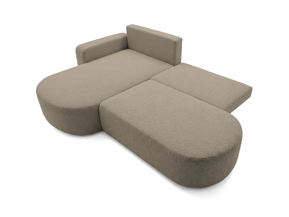 Canapé d'angle gauche 3 places convertible avec coffre en tissu bouclette taupe IRIS