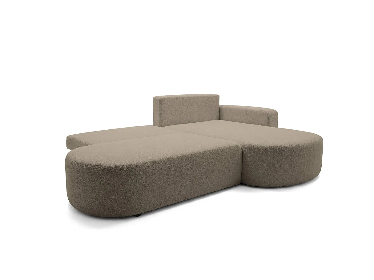 Canapé d'angle droit 3 places convertible avec coffre en tissu bouclette taupe IRIS