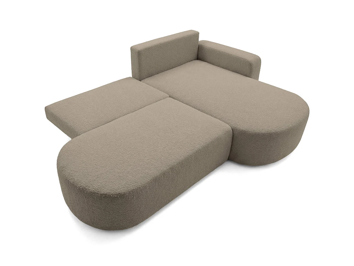 Canapé d'angle droit 3 places convertible avec coffre en tissu bouclette taupe IRIS