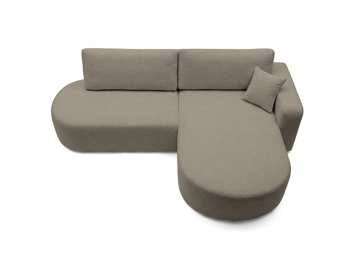Canapé d'angle droit 3 places convertible avec coffre en tissu bouclette taupe IRIS
