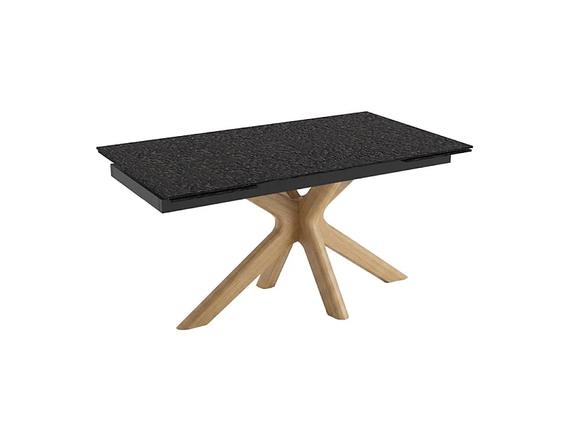 Table extensible 160 à 240 cm en verre bullé gris pied croisé bois clair - ATLANTA 12