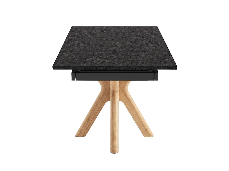 Table extensible 160 à 240 cm en verre bullé gris pied croisé bois clair - ATLANTA 12