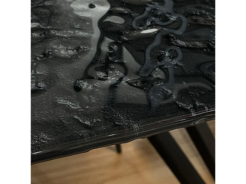 Table extensible 160 à 240 cm en verre bullé gris pied croisé bois clair - ATLANTA 12