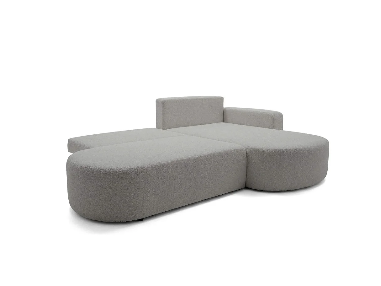 Canapé d'angle droit 3 places convertible avec coffre en tissu bouclette gris clair IRIS