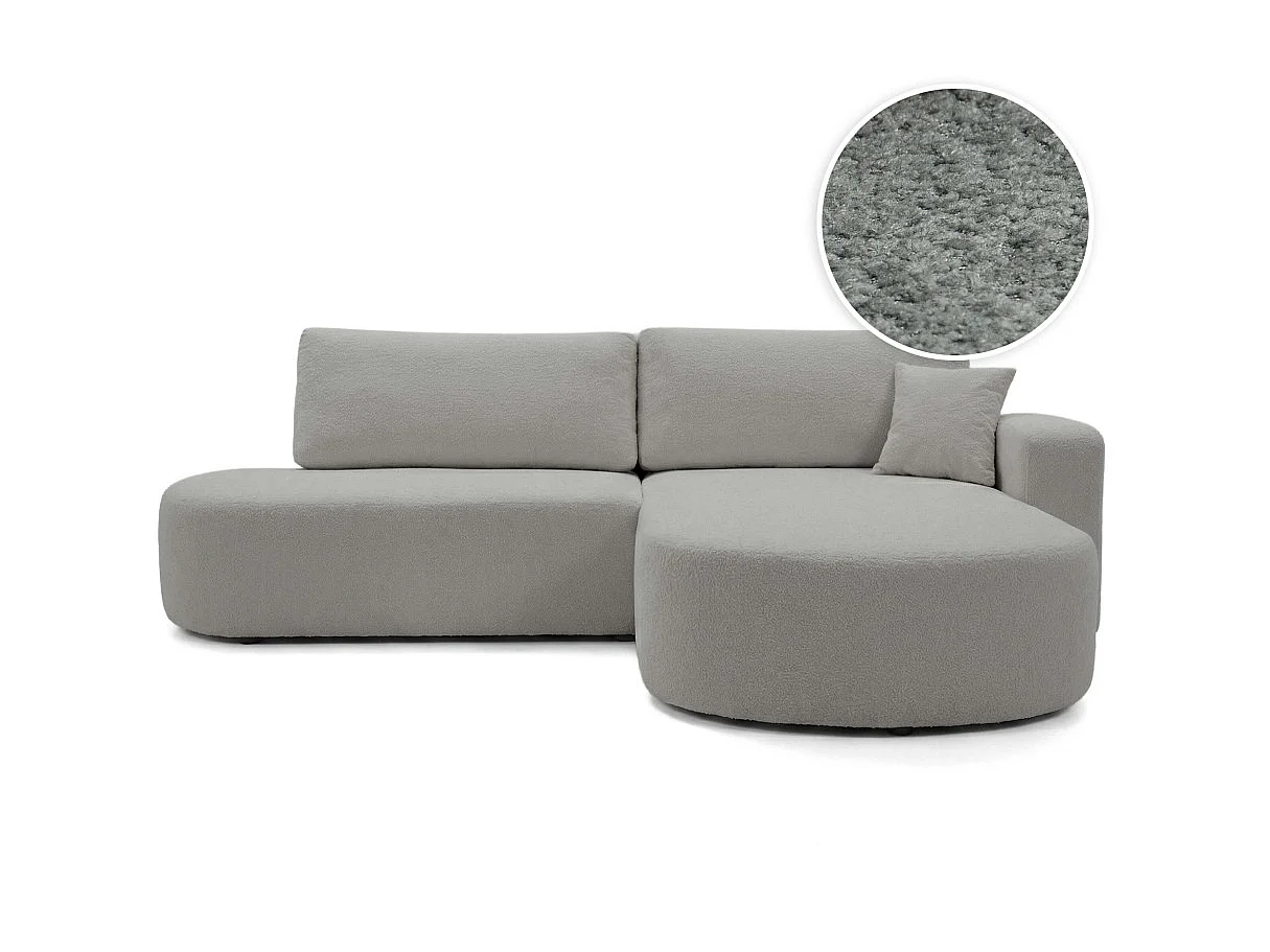 Canapé d'angle droit 3 places convertible avec coffre en tissu bouclette gris clair IRIS