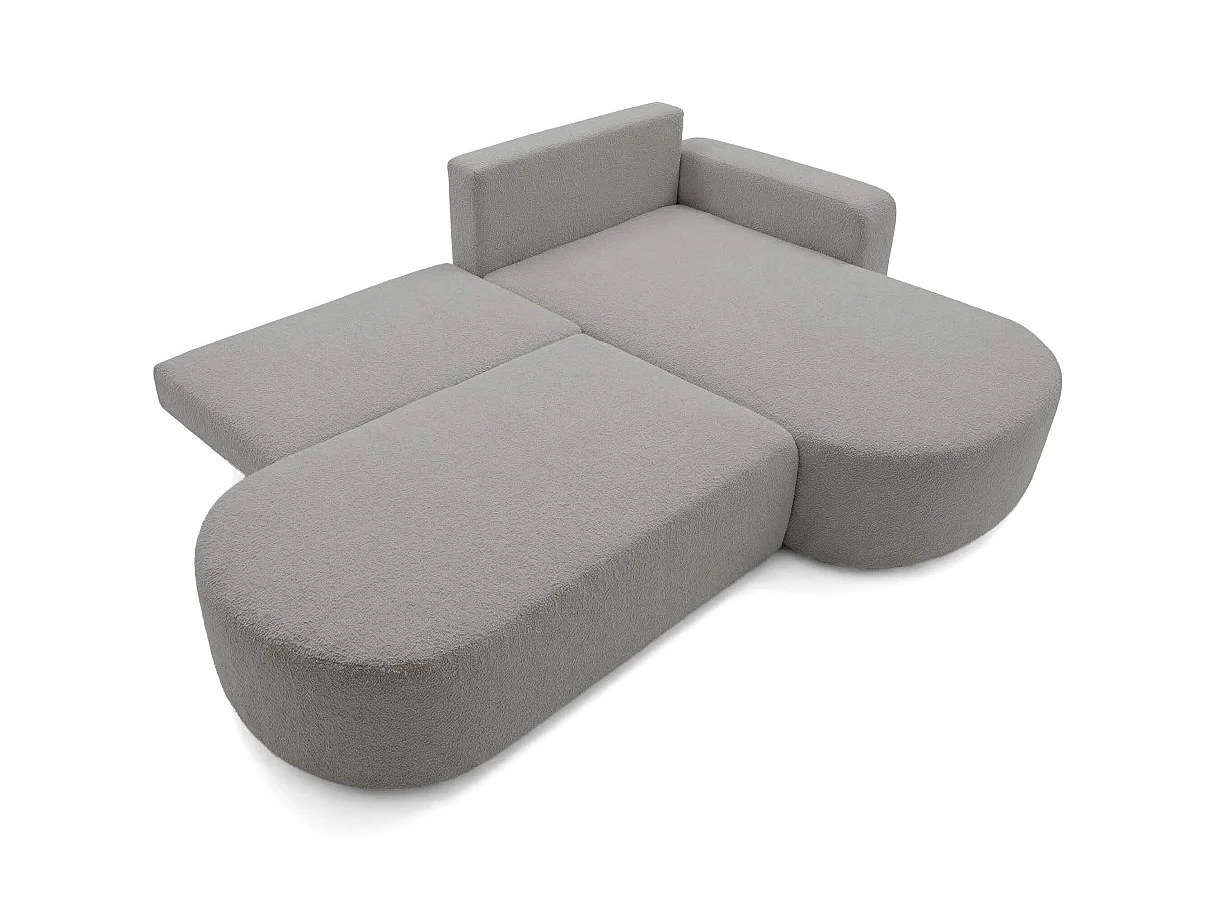 Canapé d'angle droit 3 places convertible avec coffre en tissu bouclette gris clair IRIS