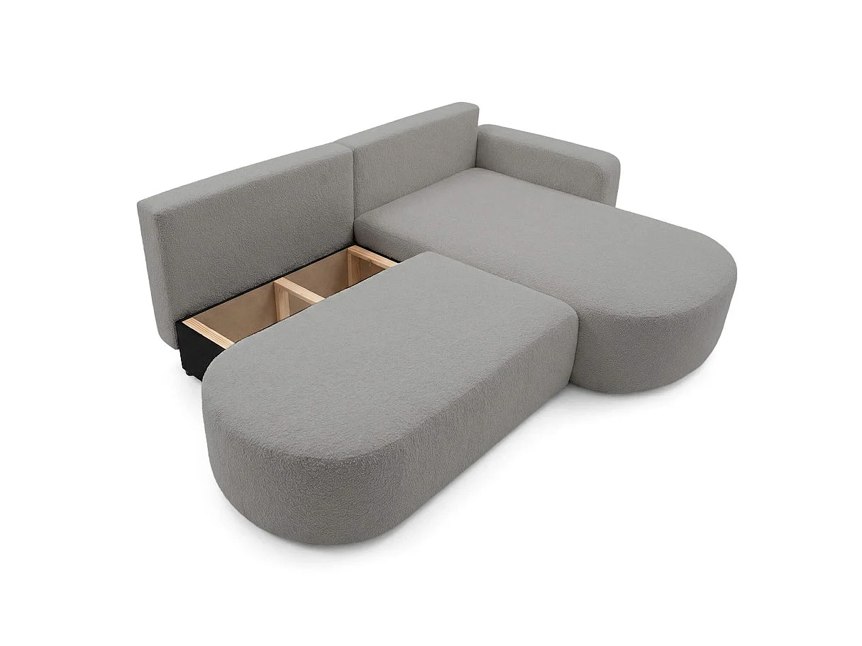 Canapé d'angle droit 3 places convertible avec coffre en tissu bouclette gris clair IRIS