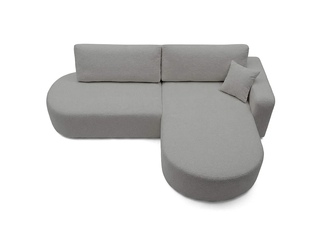 Canapé d'angle droit 3 places convertible avec coffre en tissu bouclette gris clair IRIS