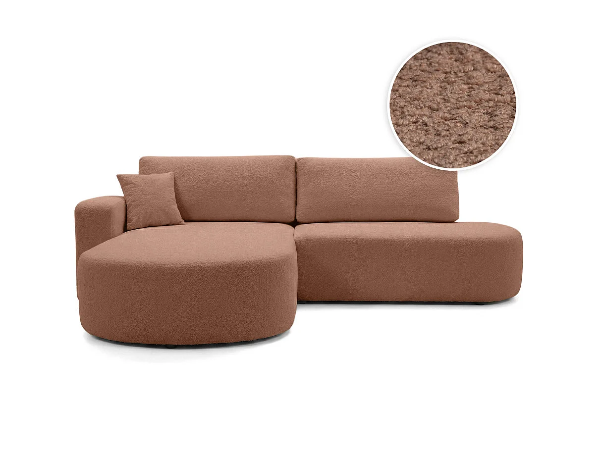Canapé d'angle gauche 3 places convertible avec coffre en tissu bouclette terracotta IRIS