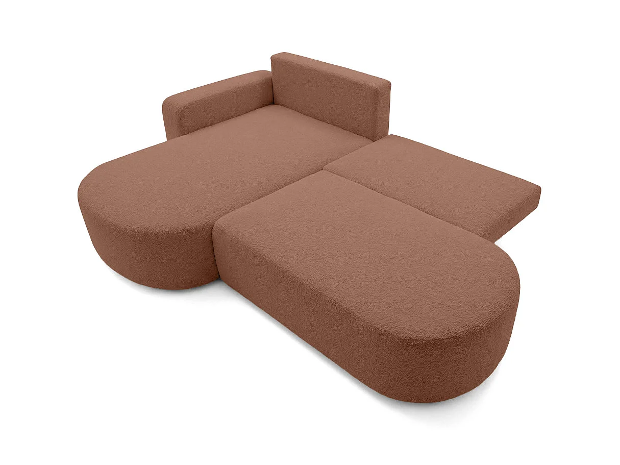 Canapé d'angle gauche 3 places convertible avec coffre en tissu bouclette terracotta IRIS
