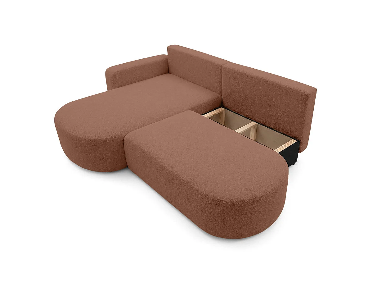 Canapé d'angle gauche 3 places convertible avec coffre en tissu bouclette terracotta IRIS