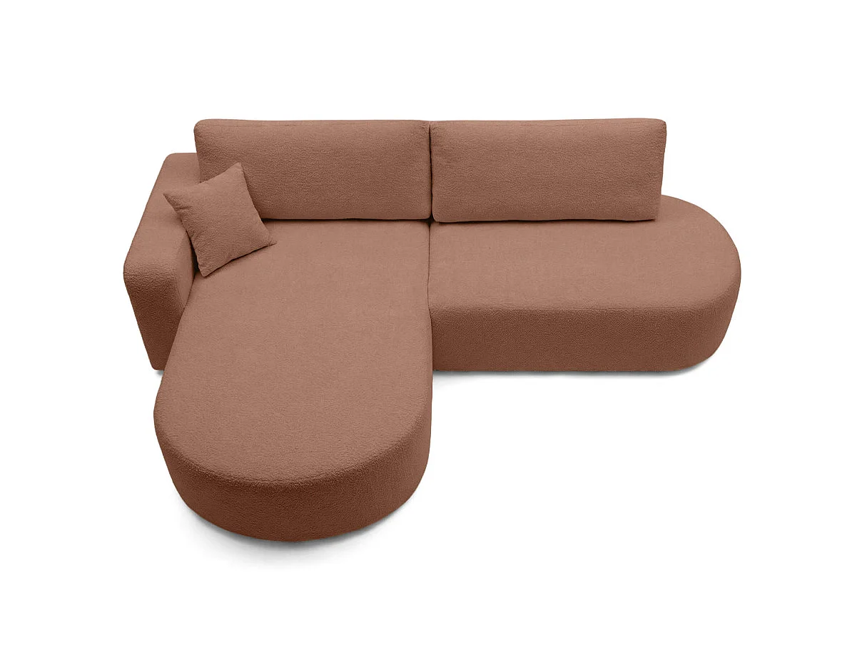 Canapé d'angle gauche 3 places convertible avec coffre en tissu bouclette terracotta IRIS