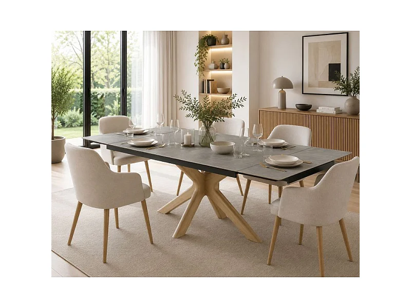 Table extensible 160 à 240 cm céramique gris marbré pied croisé bois clair - ARIZONA 12