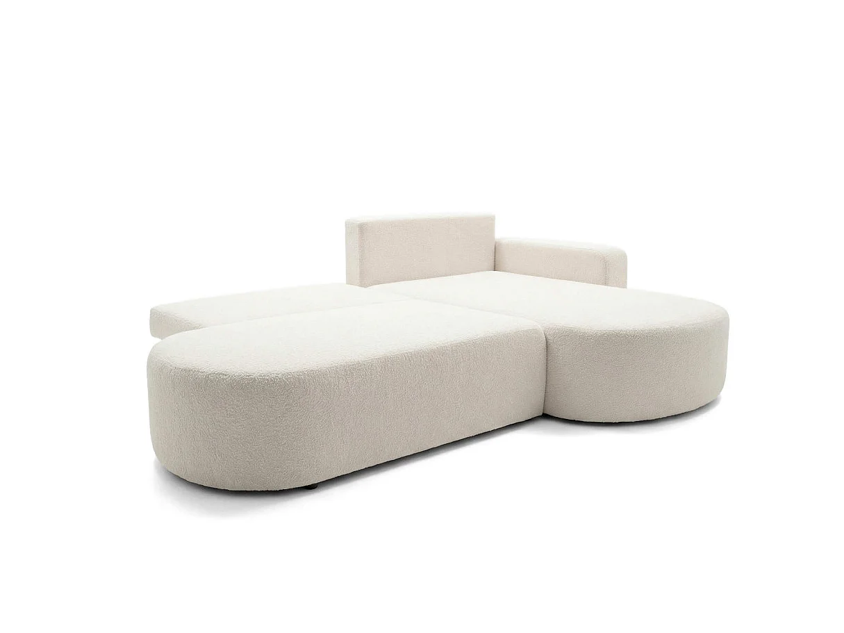 Canapé d'angle droit 3 places convertible avec coffre en tissu bouclette blanc IRIS