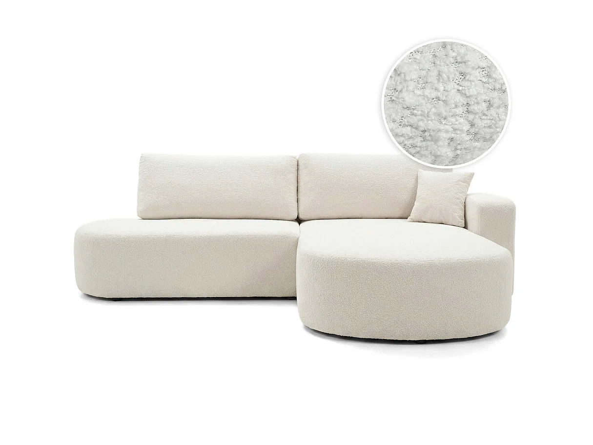 Canapé d'angle droit 3 places convertible avec coffre en tissu bouclette blanc IRIS