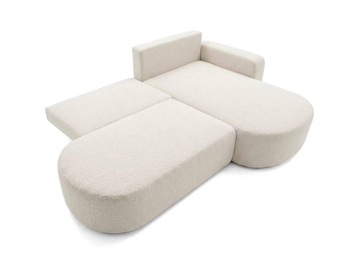 Canapé d'angle droit 3 places convertible avec coffre en tissu bouclette blanc IRIS