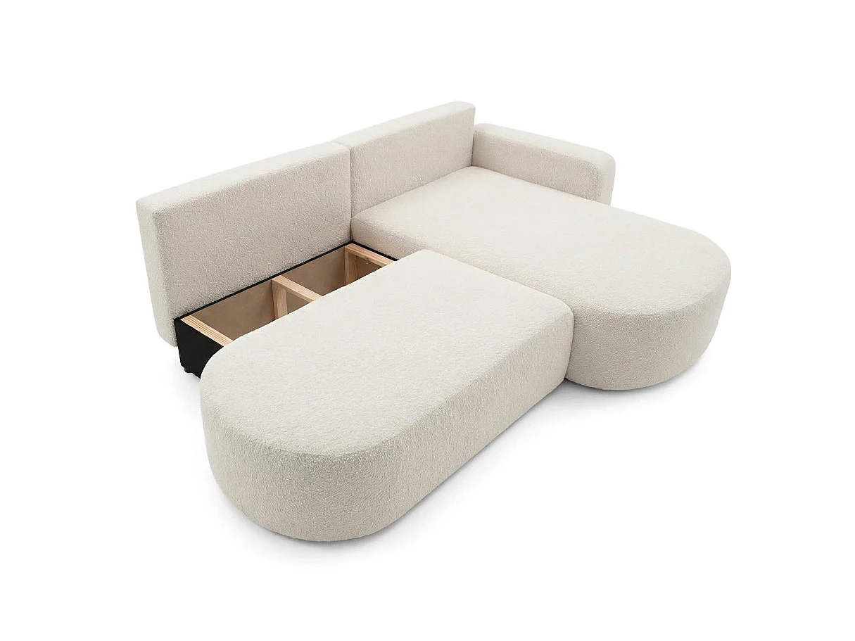Canapé d'angle droit 3 places convertible avec coffre en tissu bouclette blanc IRIS