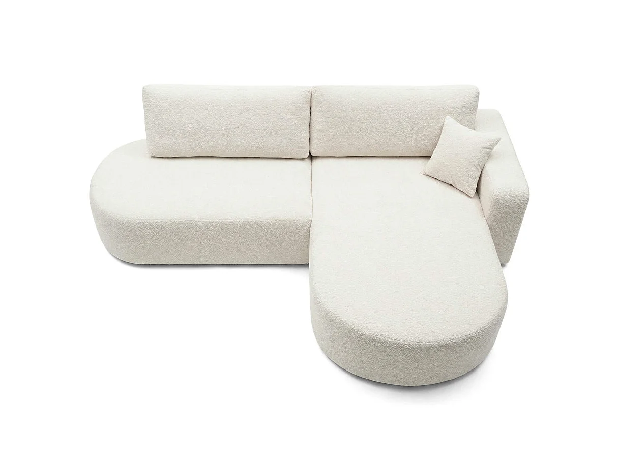 Canapé d'angle droit 3 places convertible avec coffre en tissu bouclette blanc IRIS