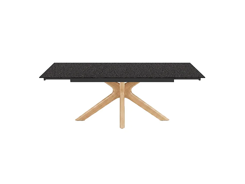 Table extensible 180 à 260 cm en verre bullé gris pied croisé bois clair - ATLANTA 12