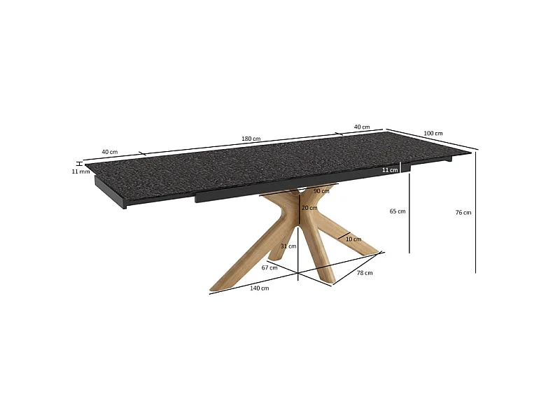 Table extensible 180 à 260 cm en verre bullé gris pied croisé bois clair - ATLANTA 12