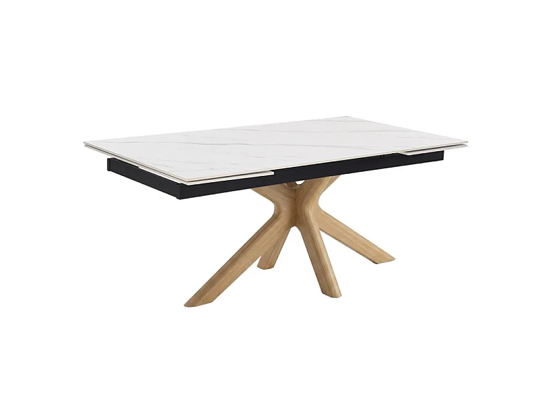 Table extensible 180 à 260 cm en céramique blanc marbré pied croisé bois clair - NEVADA 12