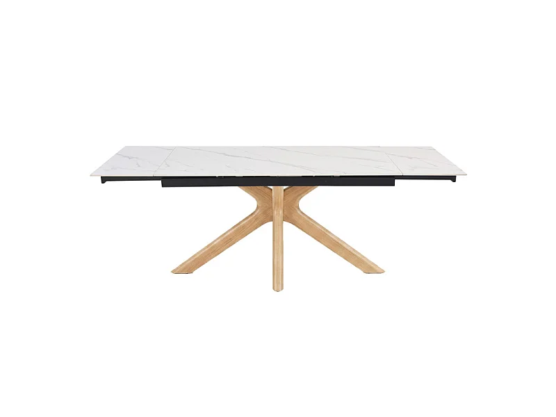 Table extensible 180 à 260 cm en céramique blanc marbré pied croisé bois clair - NEVADA 12